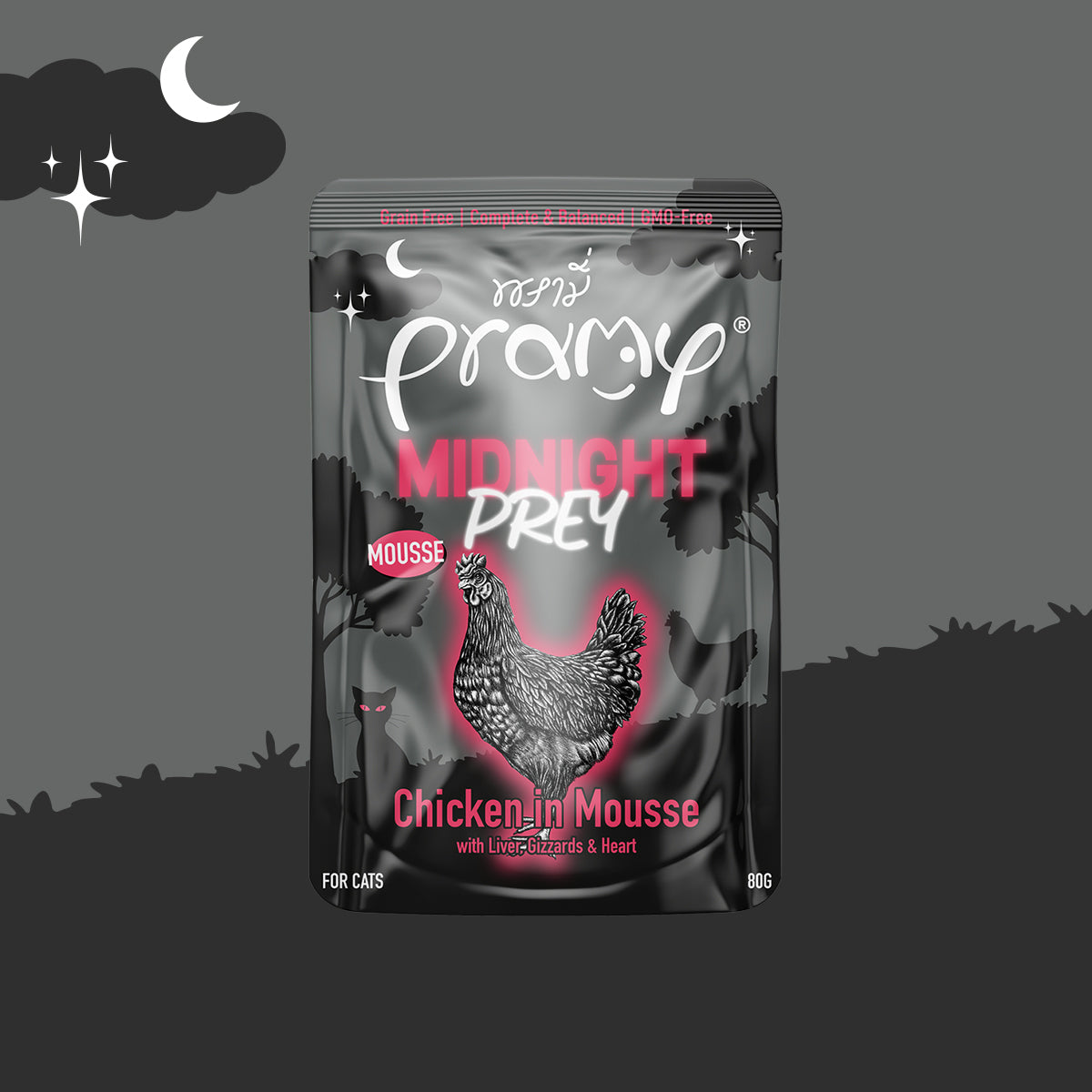 Pramy Midnight Prey Mousse Cat Staple Food Wet Food Pack - 2 Flavors (80g)